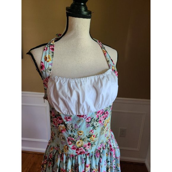 LARGE Maggie Tang 50s Swing Vintage Rockabilly Retro Floral Halter Dress - Picture 4 of 6
